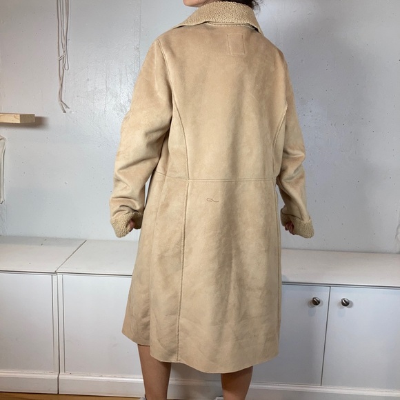 Old Navy Neutral Tan Penny Lane Faux Fur Lined Duster Full Length Coat - Picture 10 of 15